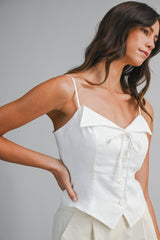 MAIA LINEN COLLARED STRAP TOP