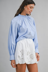 MARA RUFFLE NECK LONG SLEEVE BLOUSE