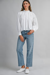 MARA RUFFLE NECK LONG SLEEVE BLOUSE