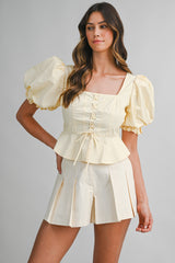 ERIN BALLOON SLEEVES LACE FRONT TOP