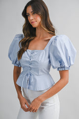 ERIN BALLOON SLEEVES LACE FRONT TOP