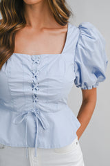 ERIN BALLOON SLEEVES LACE FRONT TOP