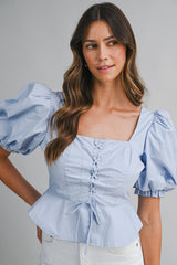 ERIN BALLOON SLEEVES LACE FRONT TOP