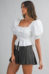 ERIN BALLOON SLEEVES LACE FRONT TOP