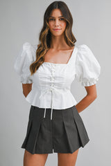 ERIN BALLOON SLEEVES LACE FRONT TOP