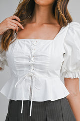 ERIN BALLOON SLEEVES LACE FRONT TOP