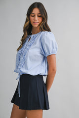 GISELE STRIPE FRILLED BLOUSE