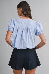GISELE STRIPE FRILLED BLOUSE