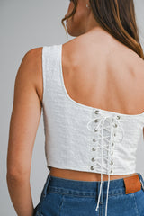 REESE EYELET CORSET LACE UP TOP