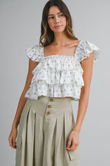 PENNY DITZY FLORAL PRINTED RUFFLED TOP