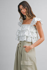 PENNY DITZY FLORAL PRINTED RUFFLED TOP
