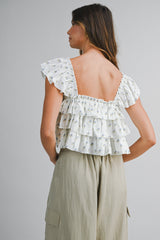 PENNY DITZY FLORAL PRINTED RUFFLED TOP