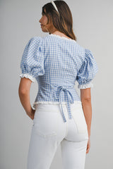 MAVIS PLAID PUFF SLEEVES CONTRAST TOP