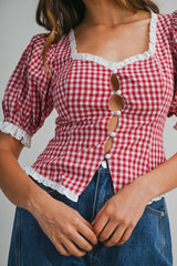 MAVIS PLAID PUFF SLEEVES CONTRAST TOP