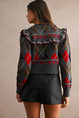 LIANA ARGYLE RUFFLED SWEATER