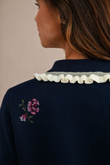 ODETTE EMBROIDERY COLLARED KNIT CARDIGAN TOP