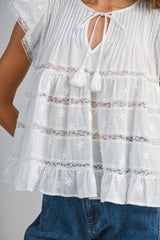ATHENA FLOWER EMBROIDERED SHORT SLEEVES TOP
