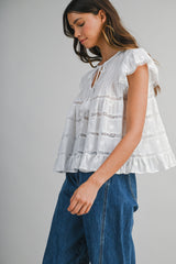ATHENA FLOWER EMBROIDERED SHORT SLEEVES TOP