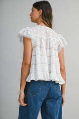 ATHENA FLOWER EMBROIDERED SHORT SLEEVES TOP