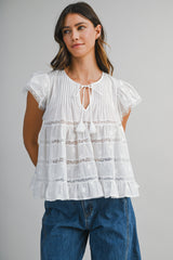 ATHENA FLOWER EMBROIDERED SHORT SLEEVES TOP