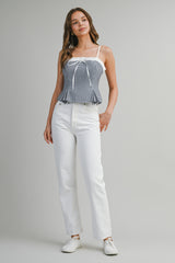 AVALON GINGHAM PLAID CONTRAST PEPLUM TOP