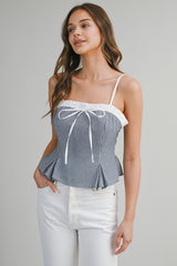 AVALON GINGHAM PLAID CONTRAST PEPLUM TOP