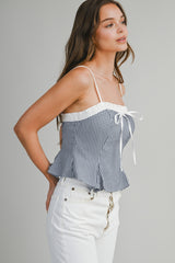 AVALON GINGHAM PLAID CONTRAST PEPLUM TOP