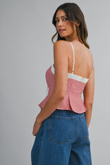 AVALON GINGHAM PLAID CONTRAST PEPLUM TOP