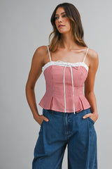 AVALON GINGHAM PLAID CONTRAST PEPLUM TOP