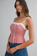 AVALON GINGHAM PLAID CONTRAST PEPLUM TOP