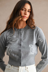 FABLE KNITTED EMBROIDERY CARDIGAN TOP