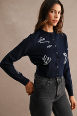 FABLE KNITTED EMBROIDERY CARDIGAN TOP