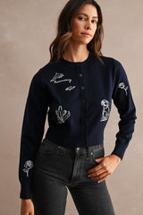 FABLE KNITTED EMBROIDERY CARDIGAN TOP