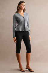 MARLOWE KNITTED V NECK PEPLUM CARDIGAN TOP