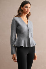 MARLOWE KNITTED V NECK PEPLUM CARDIGAN TOP