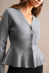 MARLOWE KNITTED V NECK PEPLUM CARDIGAN TOP