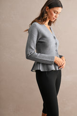 MARLOWE KNITTED V NECK PEPLUM CARDIGAN TOP