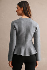 MARLOWE KNITTED V NECK PEPLUM CARDIGAN TOP