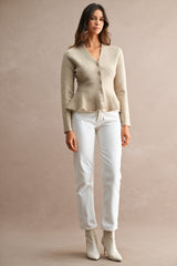 MARLOWE KNITTED V NECK PEPLUM CARDIGAN TOP