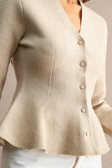 MARLOWE KNITTED V NECK PEPLUM CARDIGAN TOP