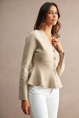 MARLOWE KNITTED V NECK PEPLUM CARDIGAN TOP