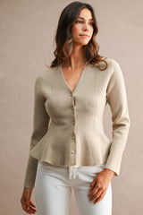 MARLOWE KNITTED V NECK PEPLUM CARDIGAN TOP