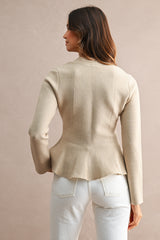 MARLOWE KNITTED V NECK PEPLUM CARDIGAN TOP