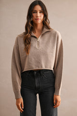 IMANI HALF ZIP UP SWEATER CROP TOP