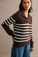 GABI SAILOR COLLAR ZIP UP SWEATER TOP