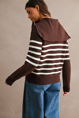 GABI SAILOR COLLAR ZIP UP SWEATER TOP