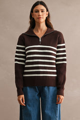 GABI SAILOR COLLAR ZIP UP SWEATER TOP