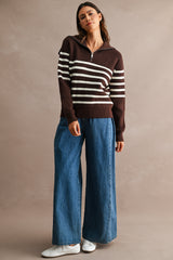 GABI SAILOR COLLAR ZIP UP SWEATER TOP