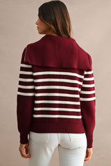 GABI SAILOR COLLAR ZIP UP SWEATER TOP