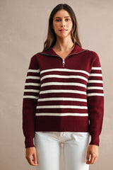 GABI SAILOR COLLAR ZIP UP SWEATER TOP